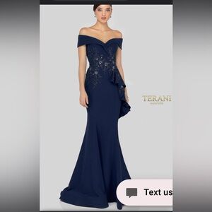 Terani Couture Midnight Blue Strapless Dress